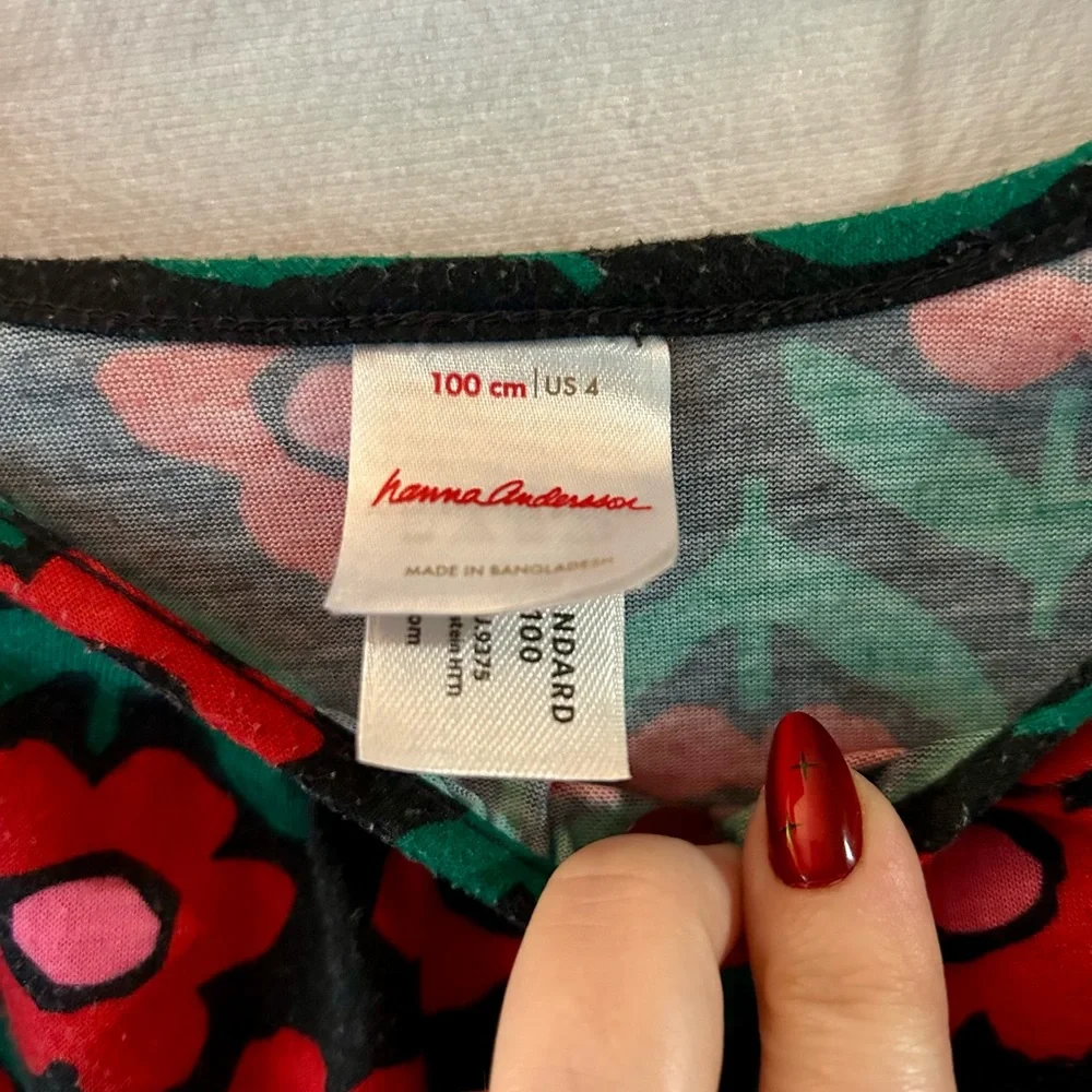 Hanna Andersson Red Pink Floral Holiday Print Nightgown 4T